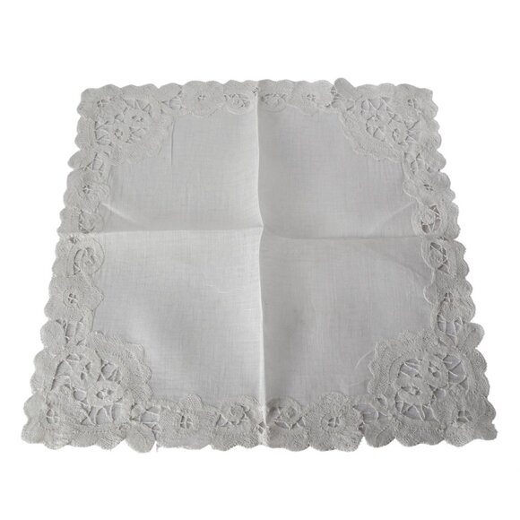 Handkerchief Hanky Hankie Vintage White Open Lace - Picture 3 of 3